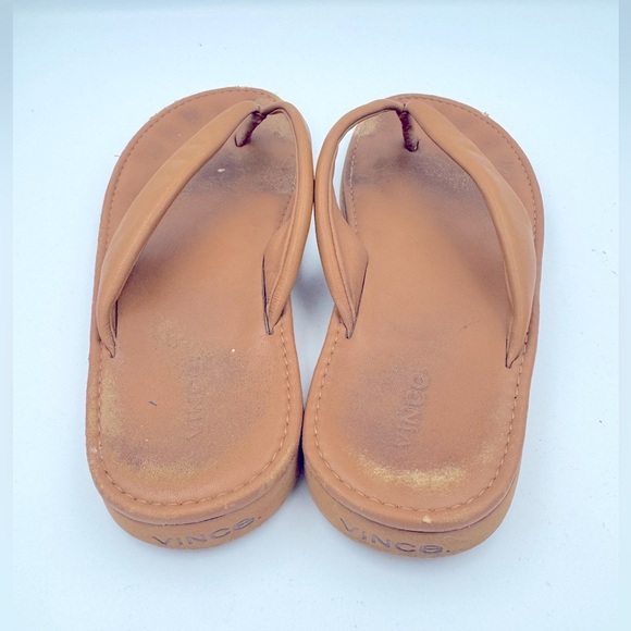 VINCE 8.5 Olexa-B Brown leather flip-flops - Picture 4 of 6